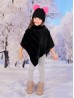 Kids Soft Faux Fur Poncho W/  Diagonal Pattern and Faux Fur Neckline (3-7 Years Old) 